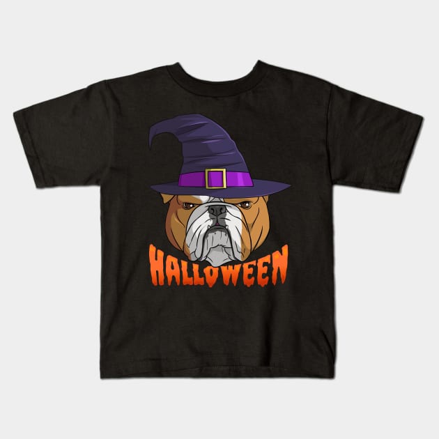 English Bulldog Witch Happy Halloween Kids T-Shirt by Noseking